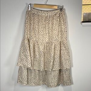 Very J Cream A-Line Tiered Polka Dots Midi Skirt